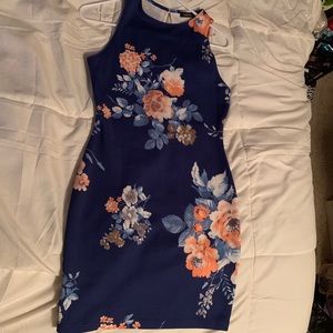 Navy blue floral fitted dress